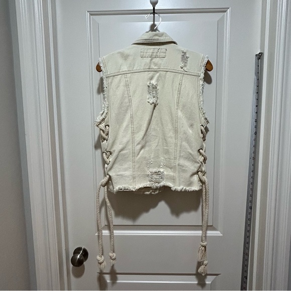 POL brand women’s junior size L Cream off white Denim Vest with rope detail - Picture 2 of 10